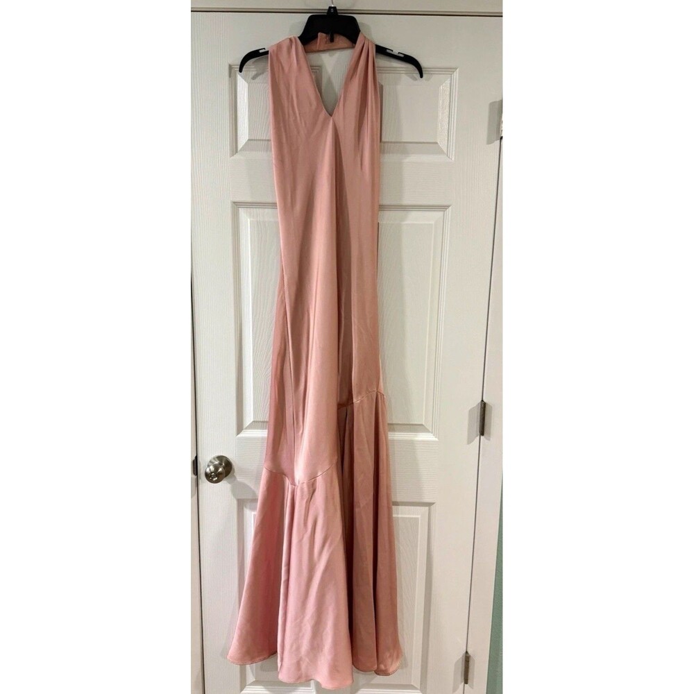 Wm's Birdy Grey Pink Satin Sleeveless V-Neck Long Maxi Dress Size S Lined Button